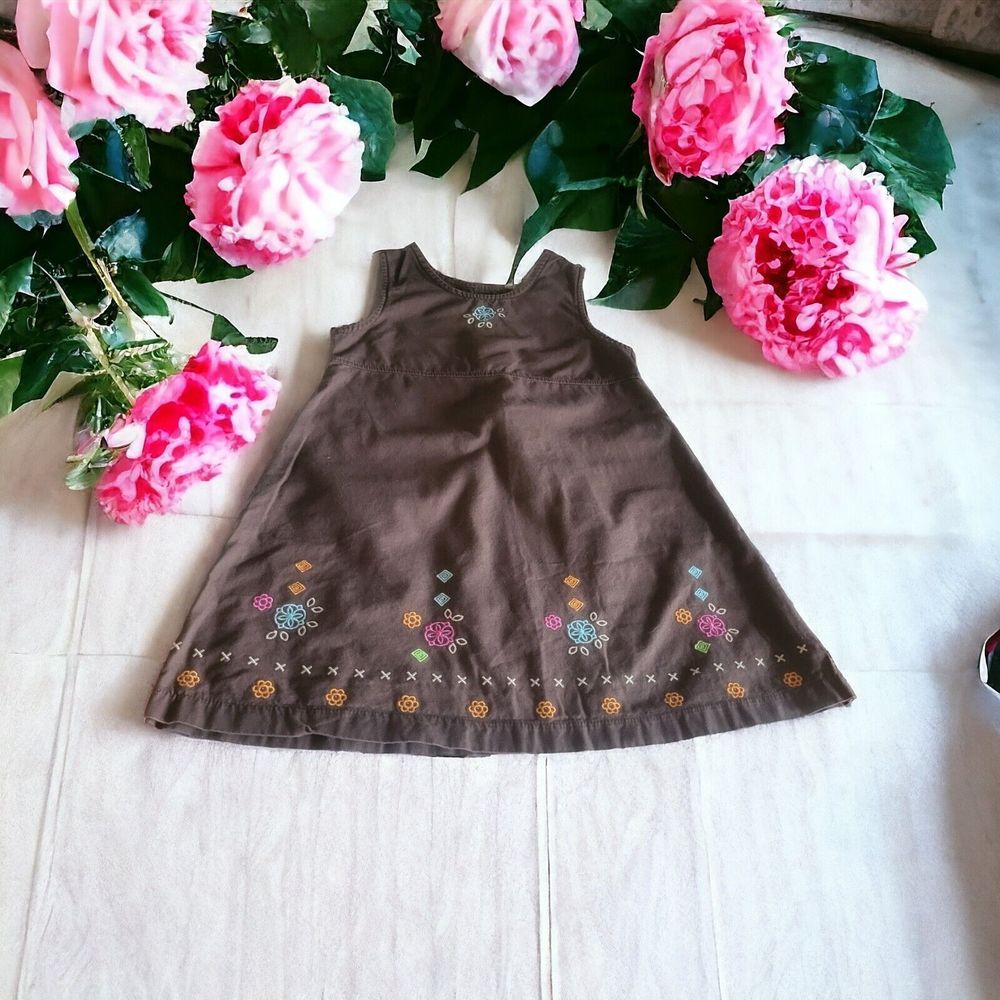 BlueBeri Boulevard Girls Boho Embroided Sleeveless Dress 4T Floral Stitch Brown